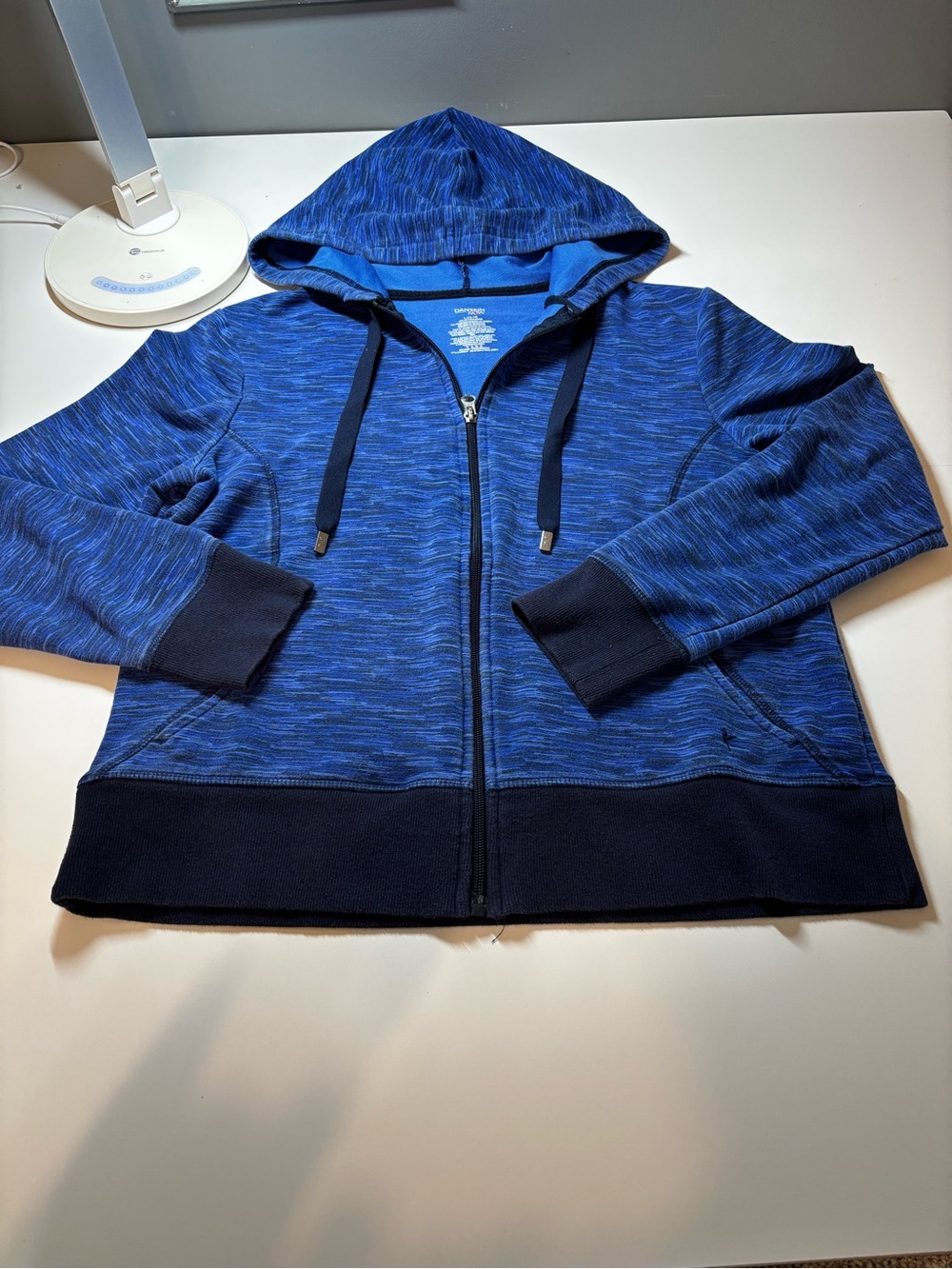 Danskin Women’s Blue Marled Hooded Zip Jacket with Navy Trim